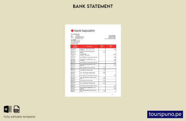 listo para imprimir plantilla de word   extracto bancario de Israel Bank Hapoali